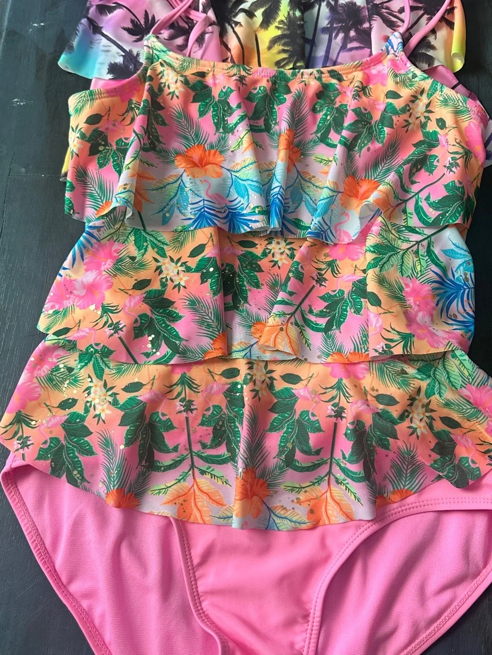 Justice Pink Girls two Piece Swimsuit with extra tops